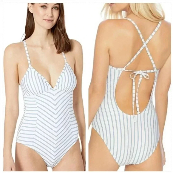 Splendid Heather Ombre Striped V-Neck Medium Coverage One Piece Swimsuit(M)NWT - Picture 3 of 11